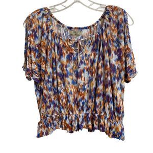 Guess Women's Cold Shoulder Top Size S Ruffle Elastic Waist Tie Neck Y2K Artsy